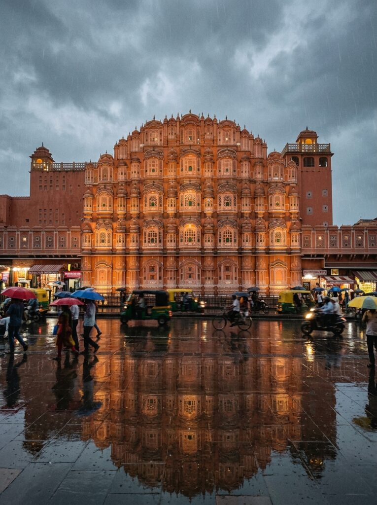 Historic Hawa Mahal palace architecture in Jaipur Rajasthan