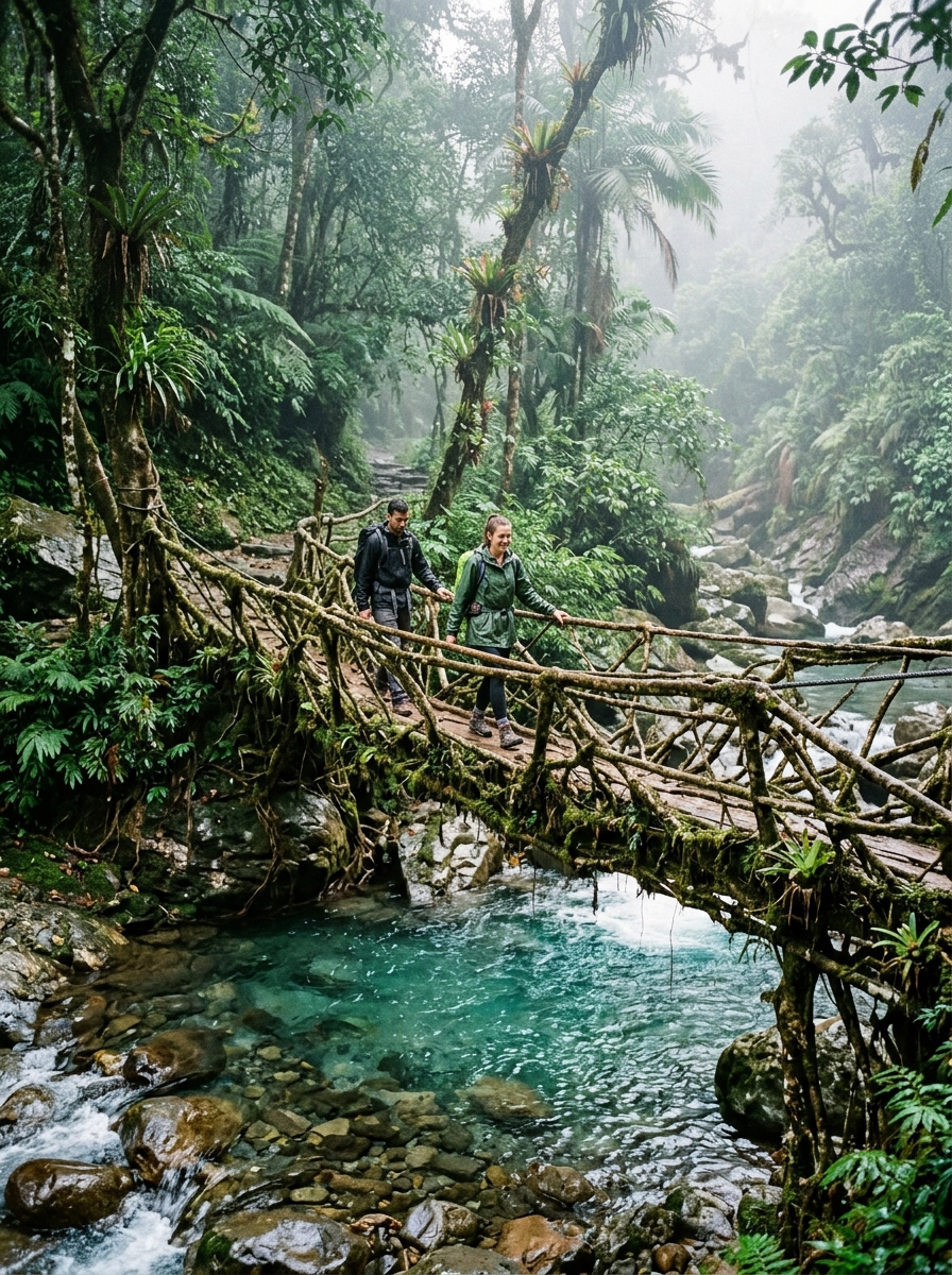 Double decker living root bridges in Cherrapunji Meghalaya