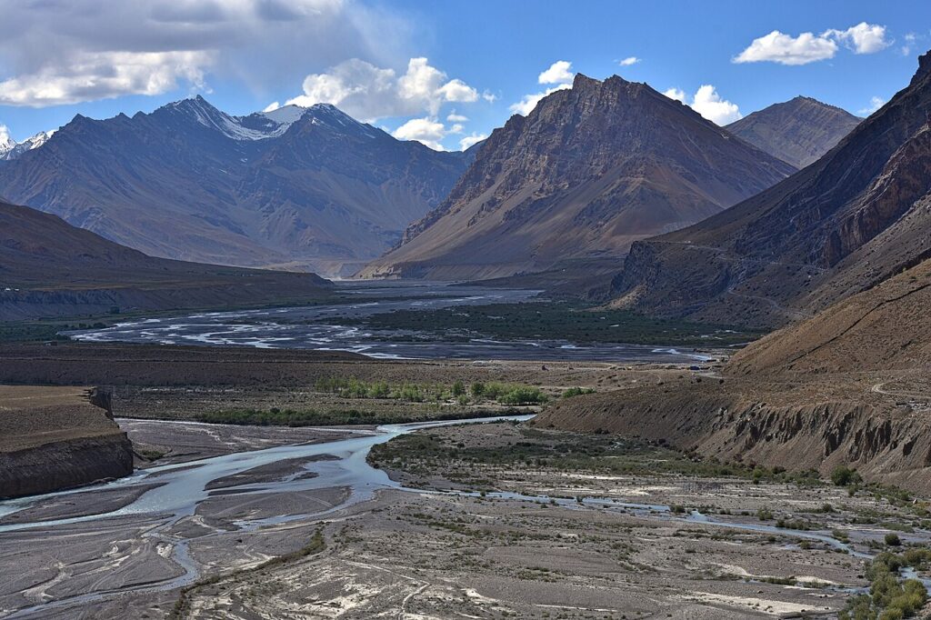 Key Monastery and snow mountains in Spiti Valley Himachal Pradesh