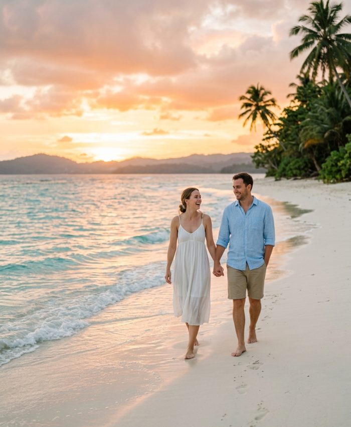 Romantic honeymoon couple holiday destination scenery