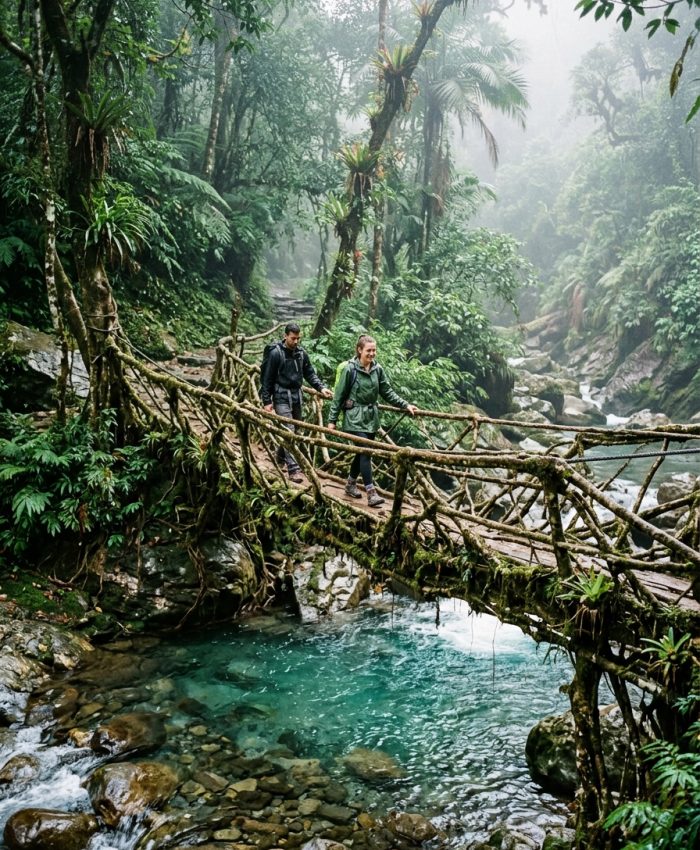 Double decker living root bridges in Cherrapunji Meghalaya